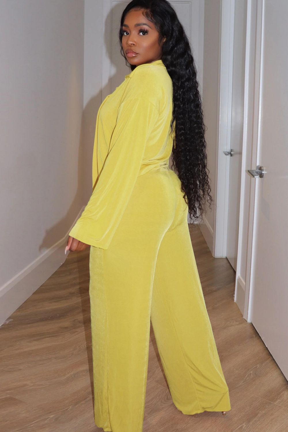 Open Front Top, Bralette, and Wide Leg Pants Set