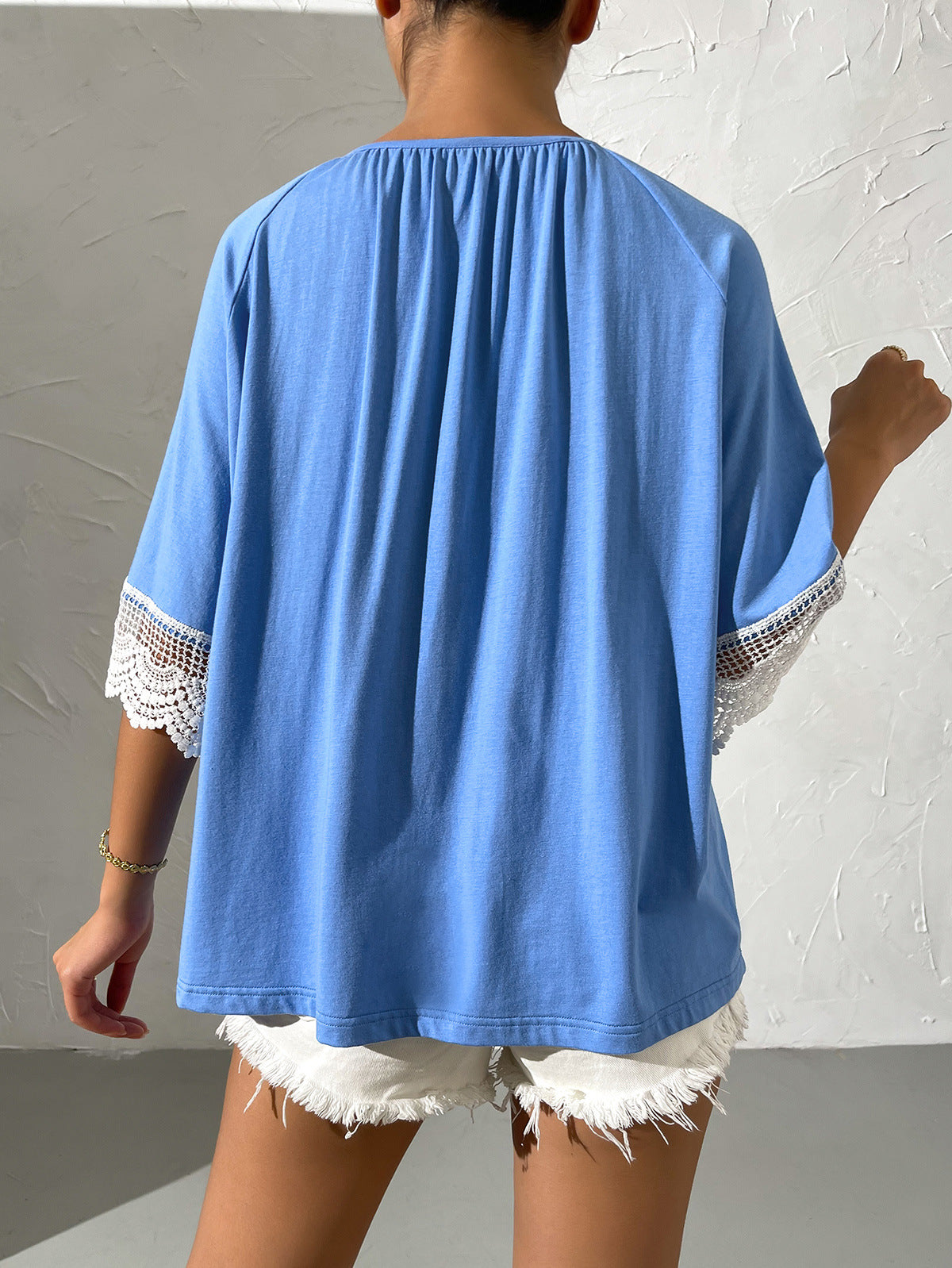 Spliced Lace Tied Tee Shirt
