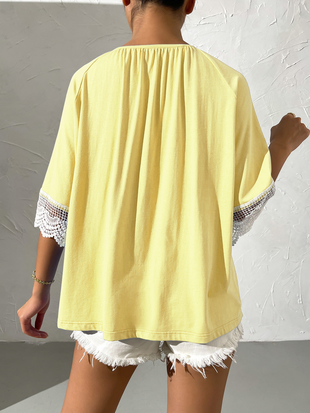 Spliced Lace Tied Tee Shirt