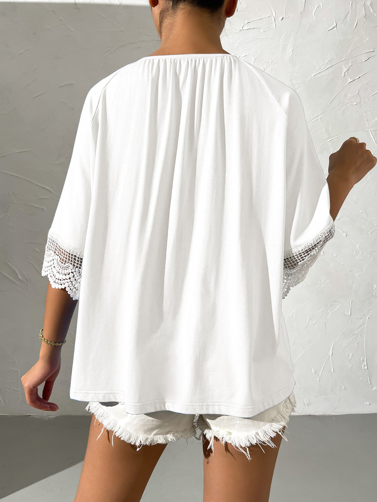 Spliced Lace Tied Tee Shirt