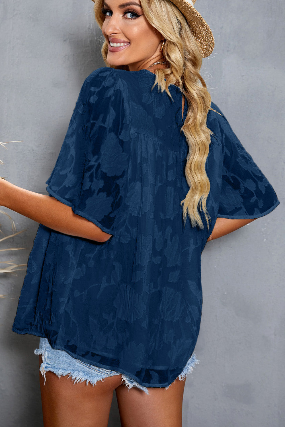 Gathered Detail Flutter Sleeve Babydoll Top