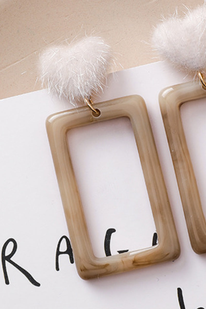 Rectangular Furry Heart Drop Earrings