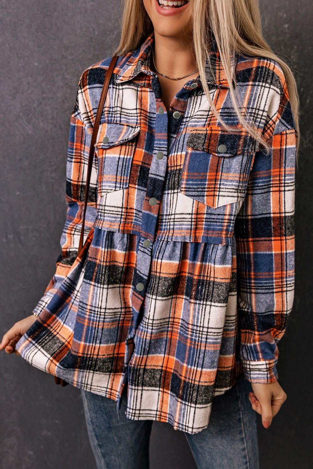 Plaid Button Front Peplum Shirt