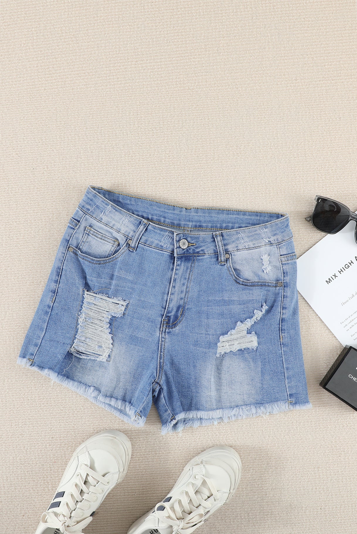 Frayed Hem Denim Shorts - Anchor Blue Jeans