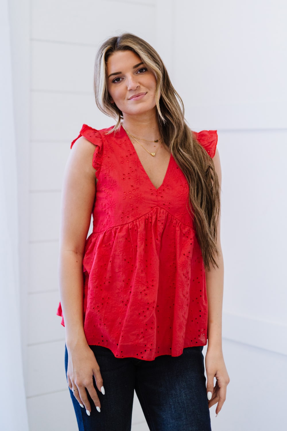 Andree by Unit Good Mood Full Size Run Eyelet Babydoll Blouse