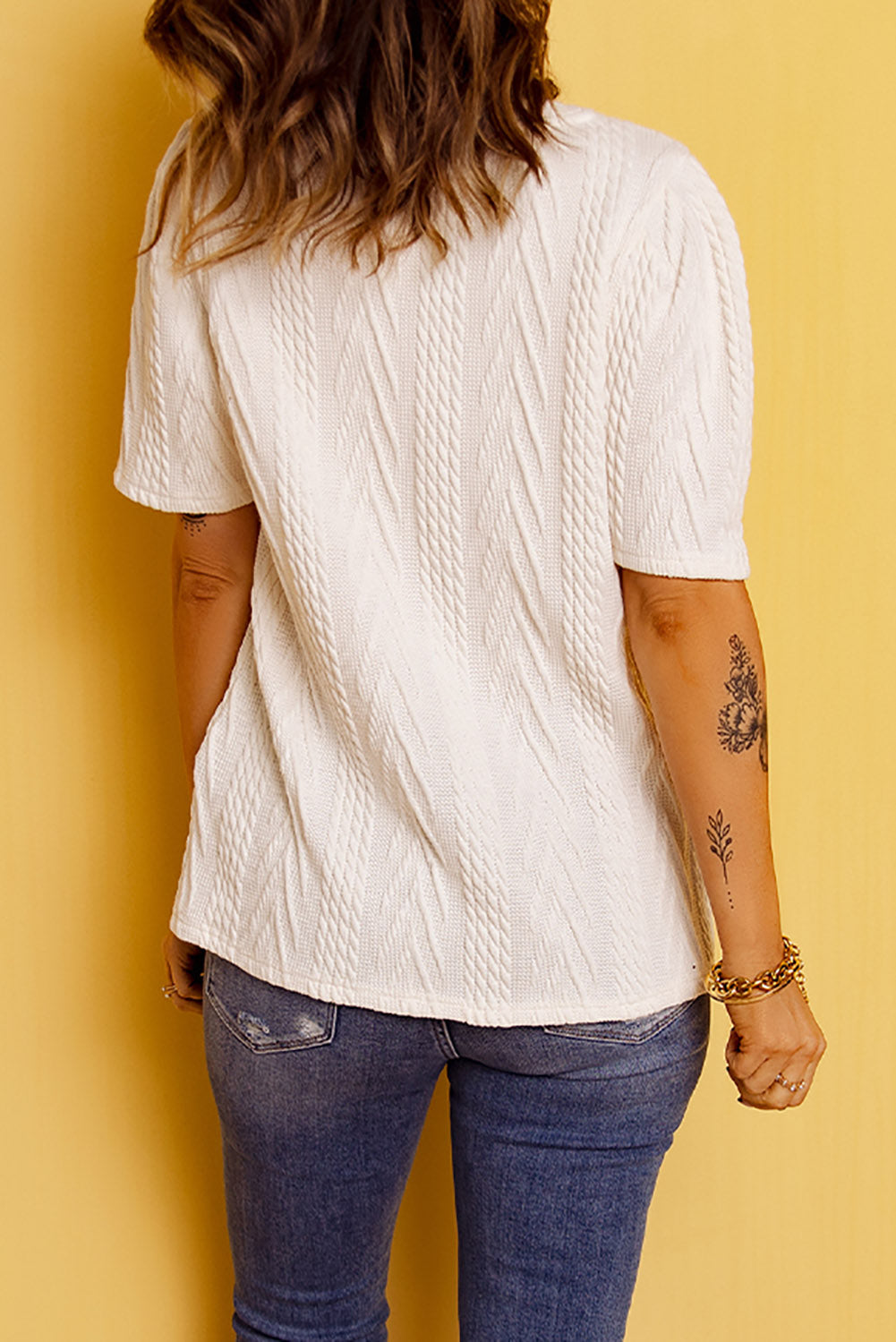 Waffle Knit Half Sleeve Round Neck Top