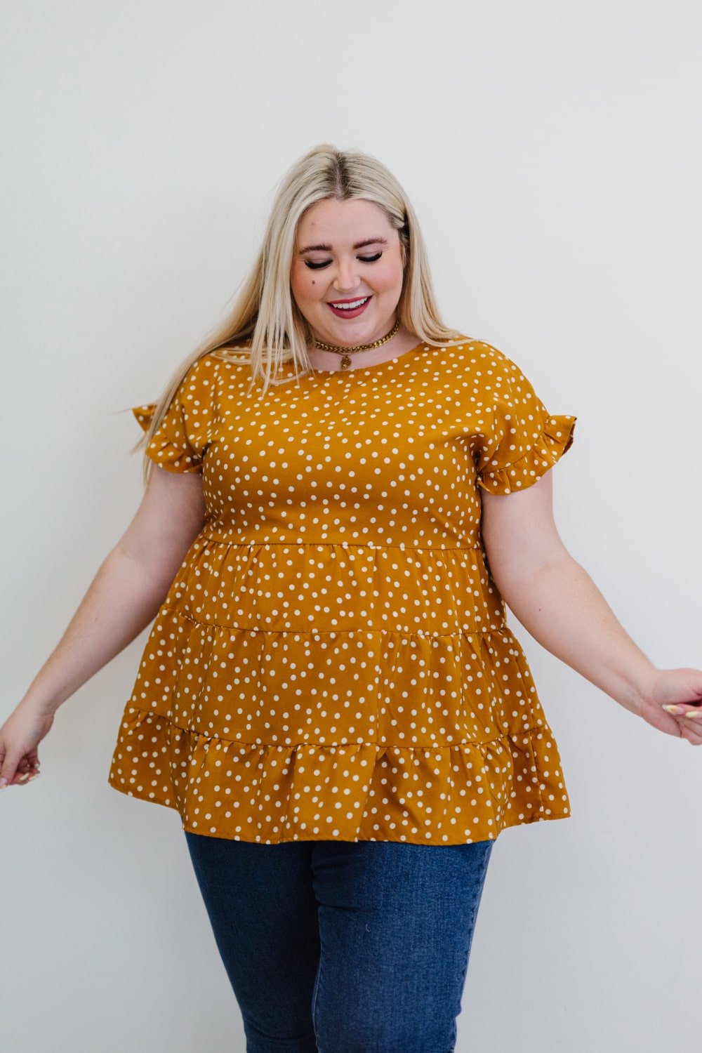 Andree by Unit You're My Honey Full Size Run Polka Dot Tiered Blouse