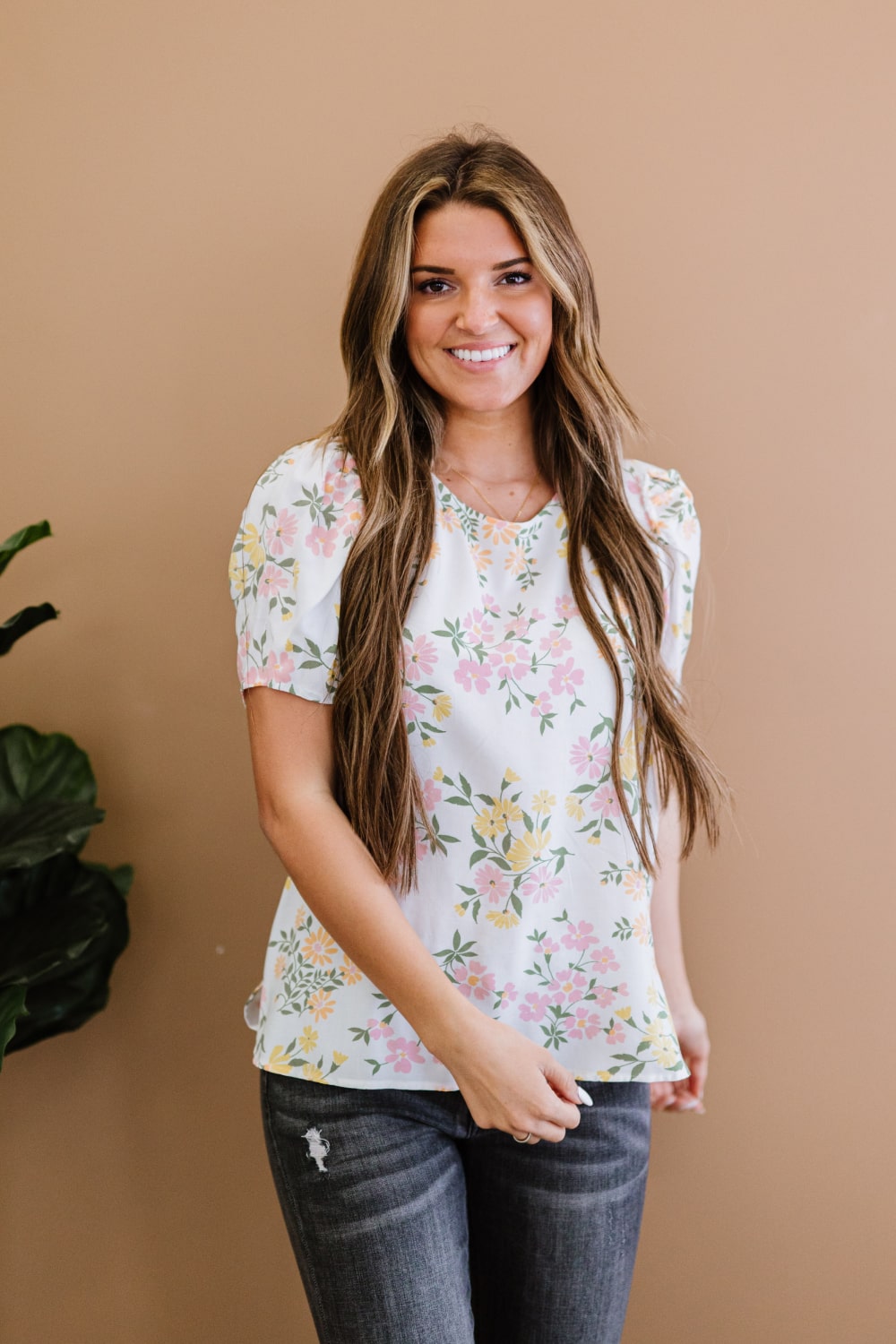 Andree by Unit Fresh Floral Full Size Run Puff Sleeve Top