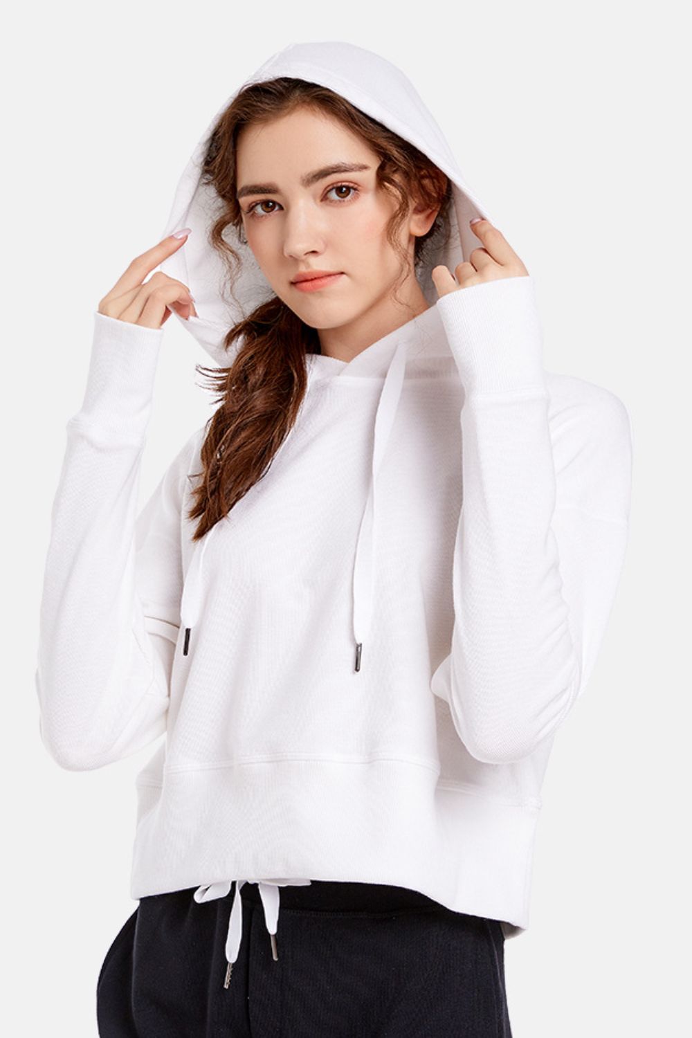 Dropped Shoulder Long Sleeve Sports Hoodie