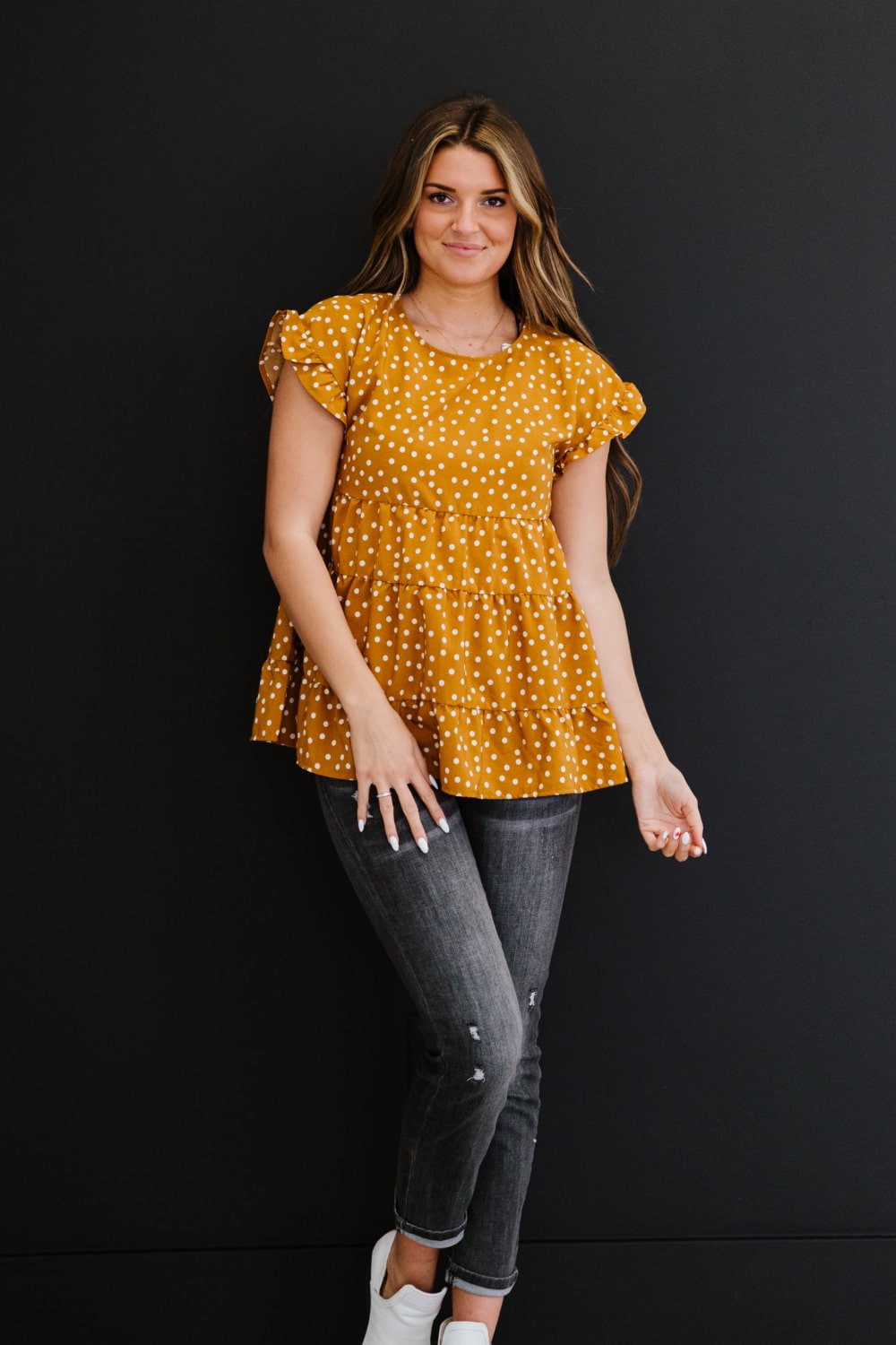 Andree by Unit You're My Honey Full Size Run Polka Dot Tiered Blouse