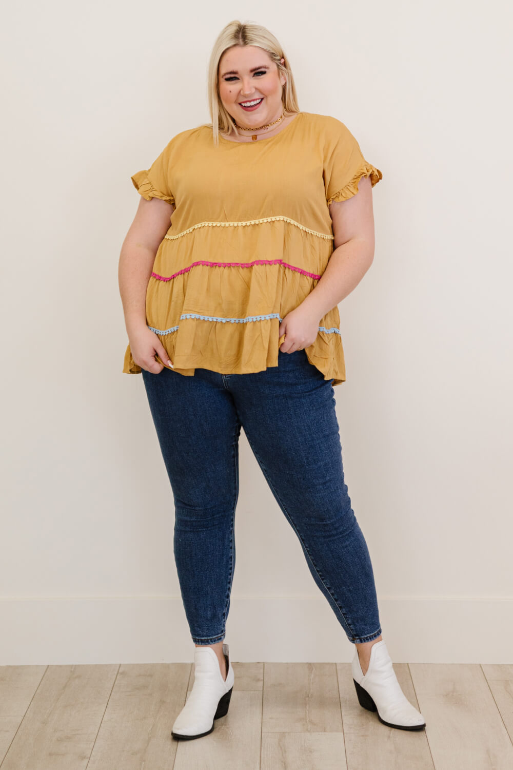 Andree by Unit Creatively Colorful Full Size Run Pom-Pom Babydoll Top