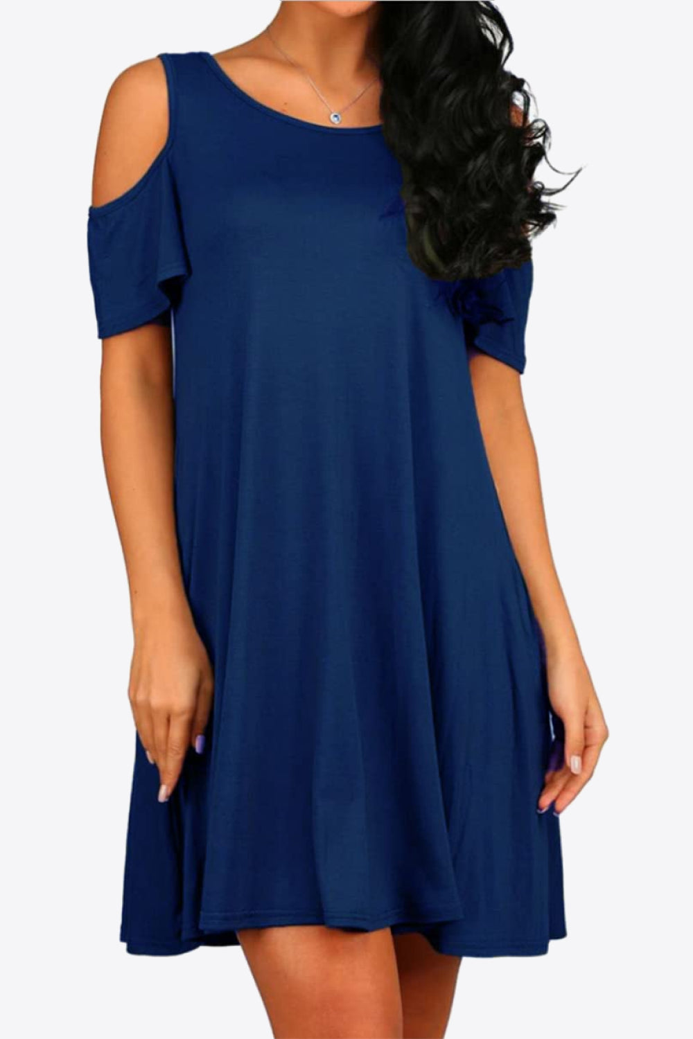 Cold-Shoulder Round Neck A-Line Dress