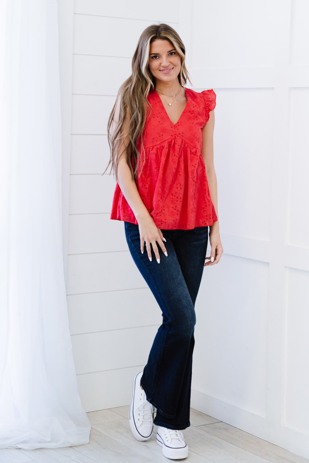 Andree by Unit Good Mood Full Size Run Eyelet Babydoll Blouse
