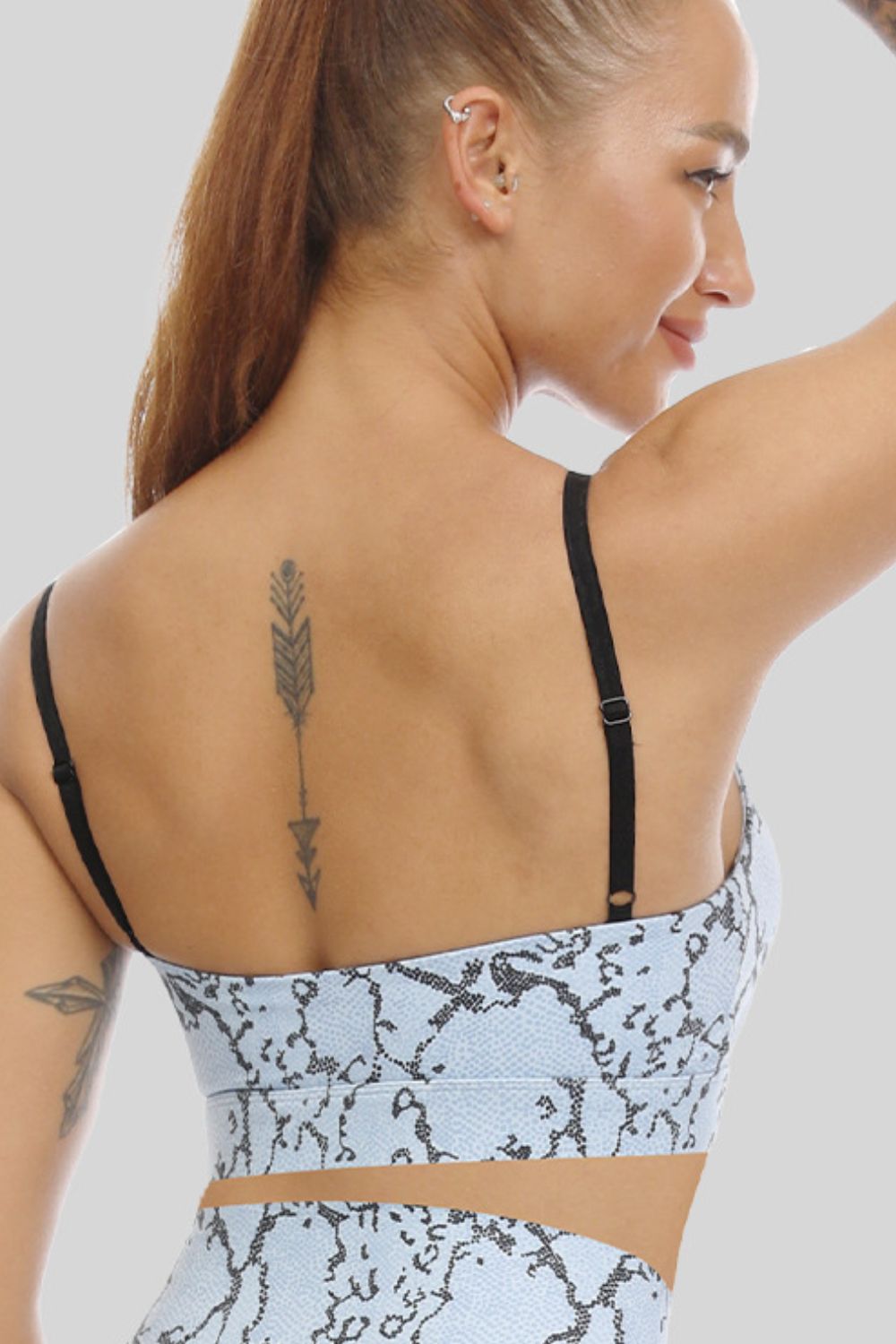 Snakeskin Print Contrast Spaghetti Strap Sports Bra