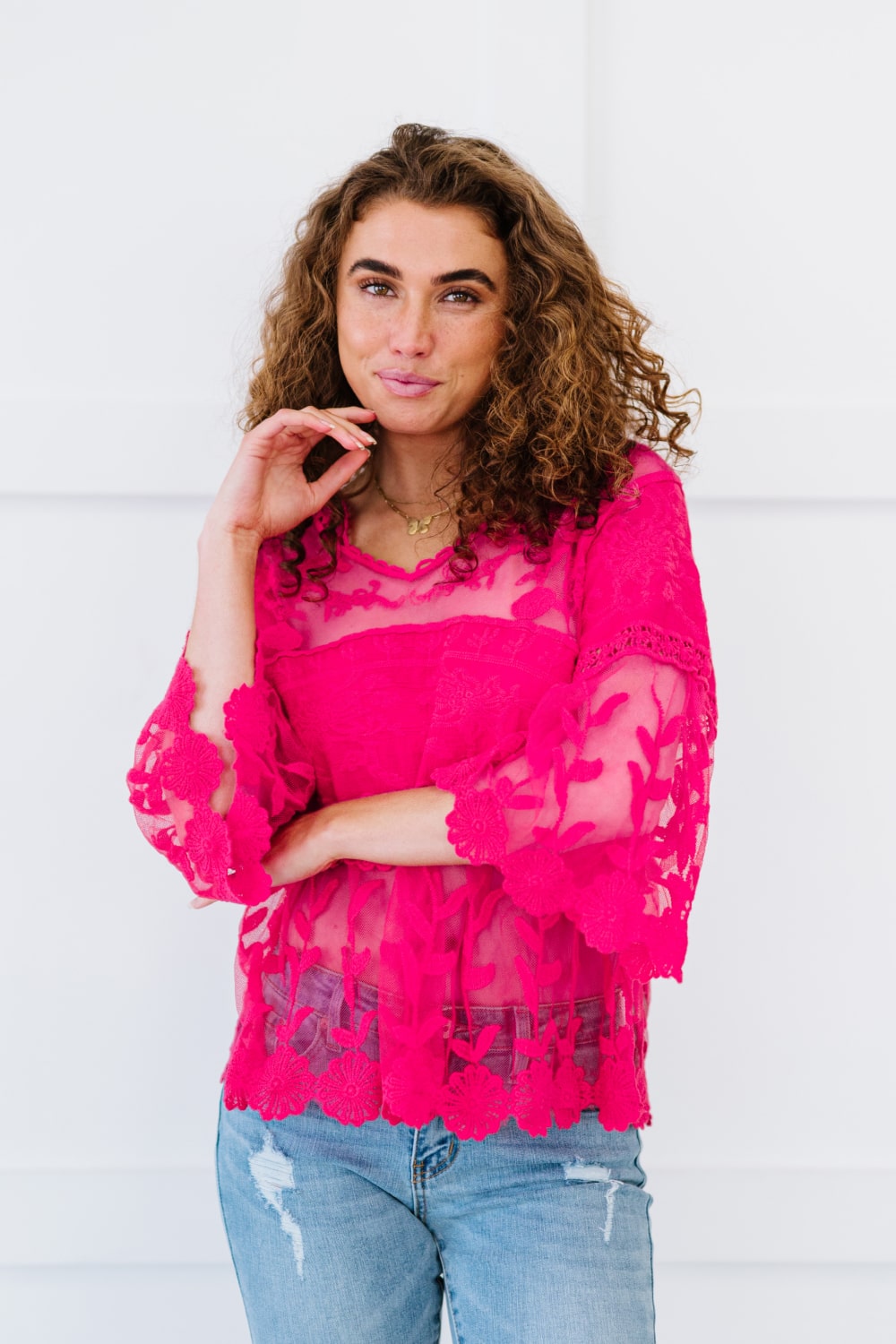 Davi & Dani Lace Oasis Full Size Run Blouse