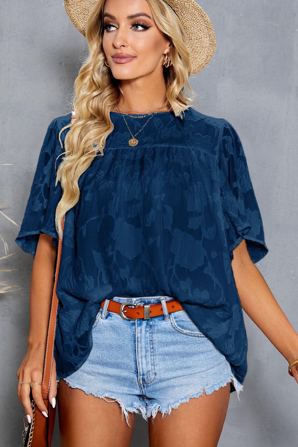 Gathered Detail Flutter Sleeve Babydoll Top