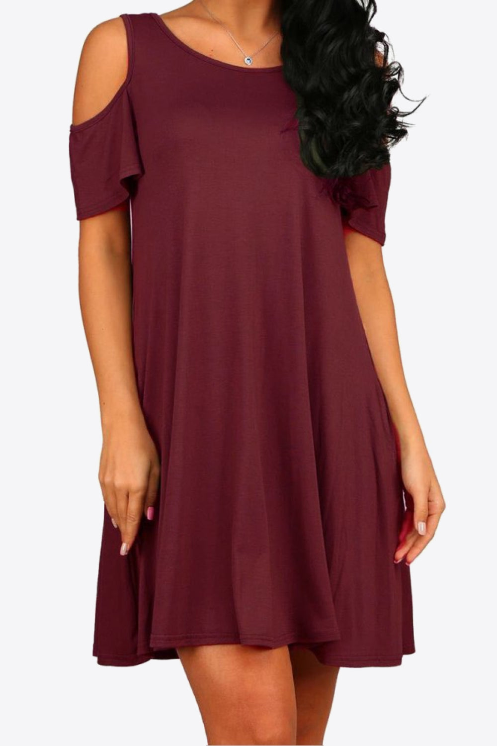 Cold-Shoulder Round Neck A-Line Dress