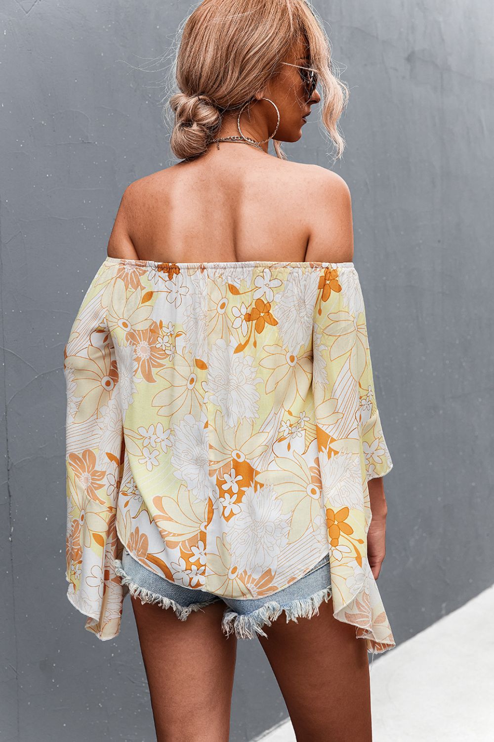 Floral Smocked Bell Sleeve Off-Shoulder Top