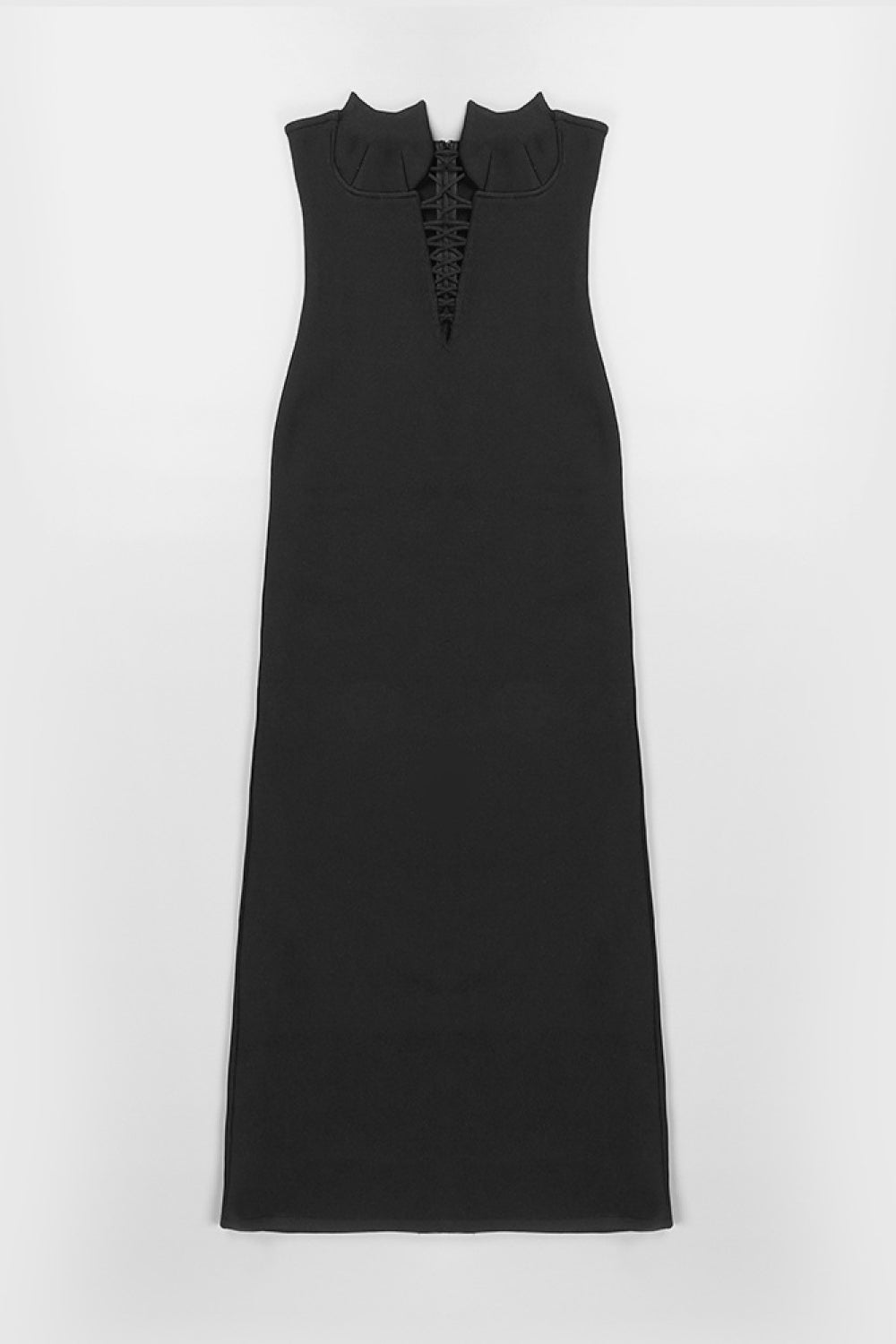 Cat Style Lace-Up Strapless Slit Dress