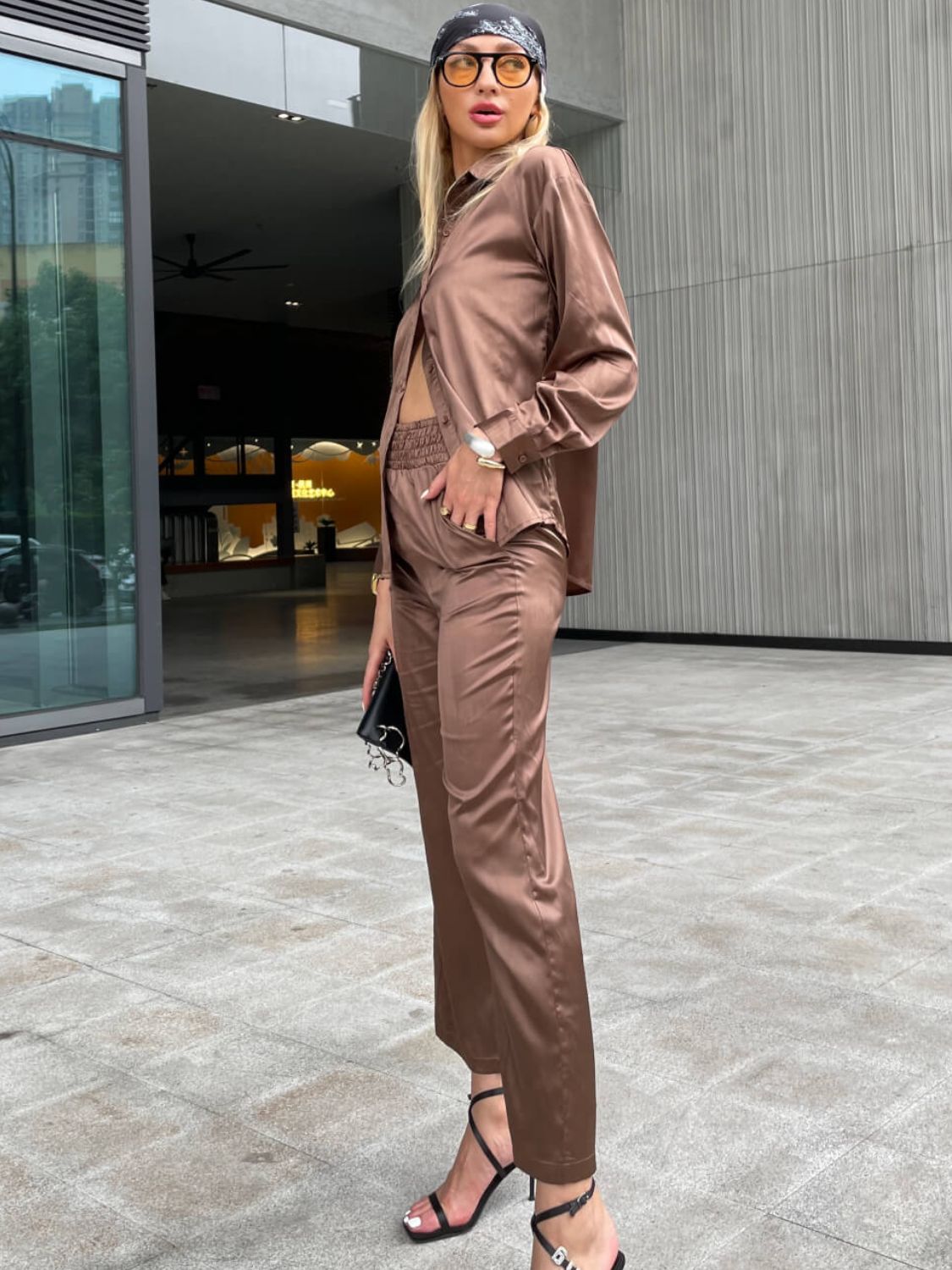 Button Front Shirt and Smocked Pants Set