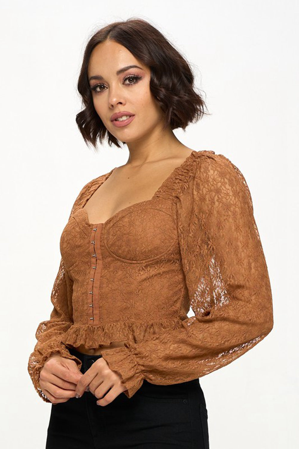 Lace Corset Flounce Sleeve Cropped Top