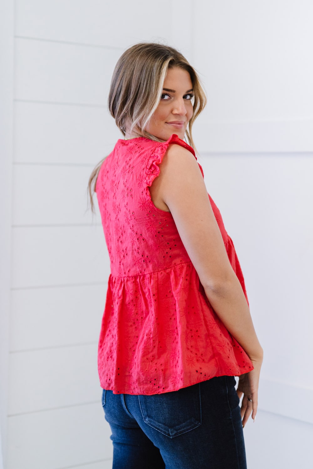 Andree by Unit Good Mood Full Size Run Eyelet Babydoll Blouse