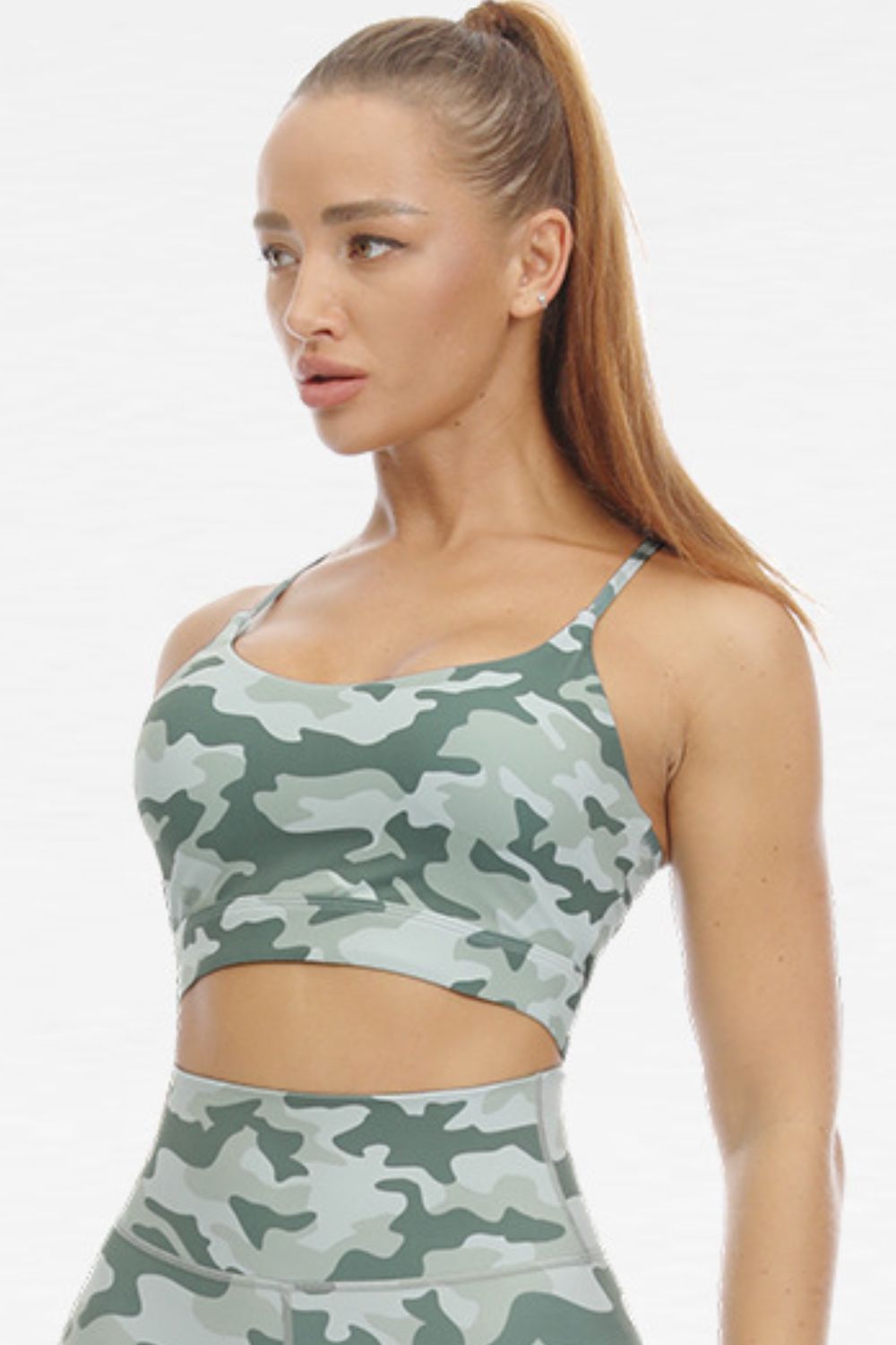 Camouflage Print Scoop Neck Sports Bra