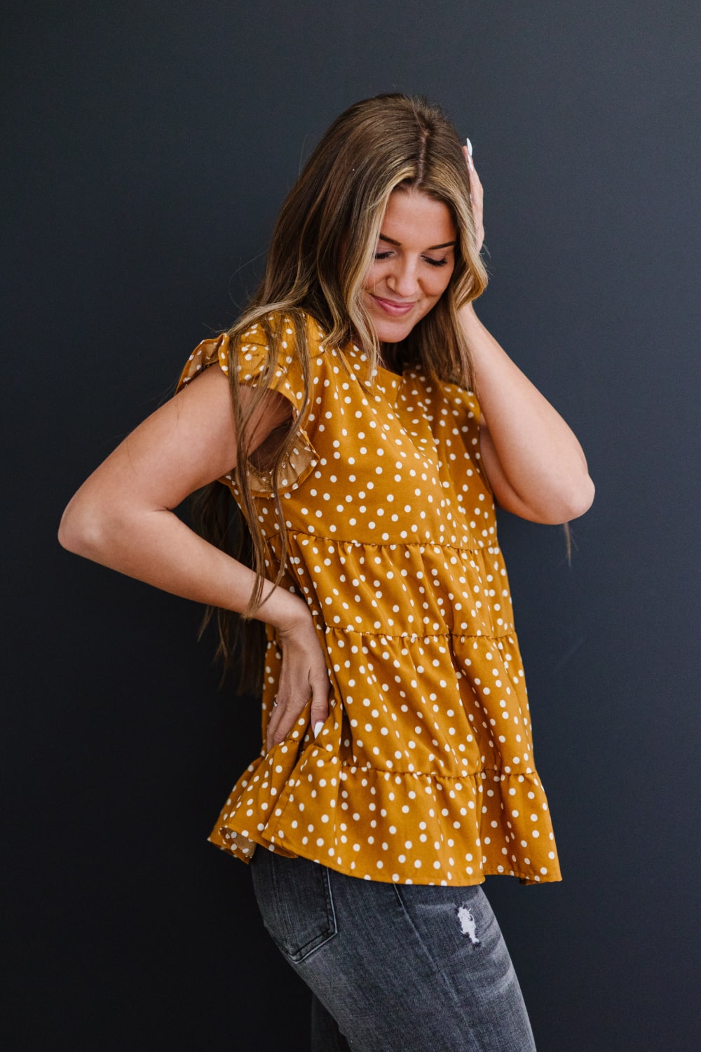 Andree by Unit You're My Honey Full Size Run Polka Dot Tiered Blouse