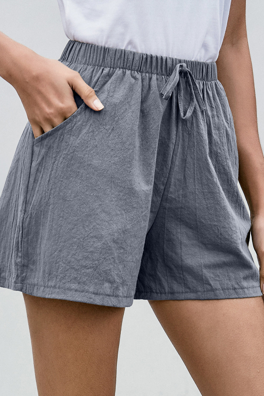 Drawstring Elastic Waist Wide Leg Shorts
