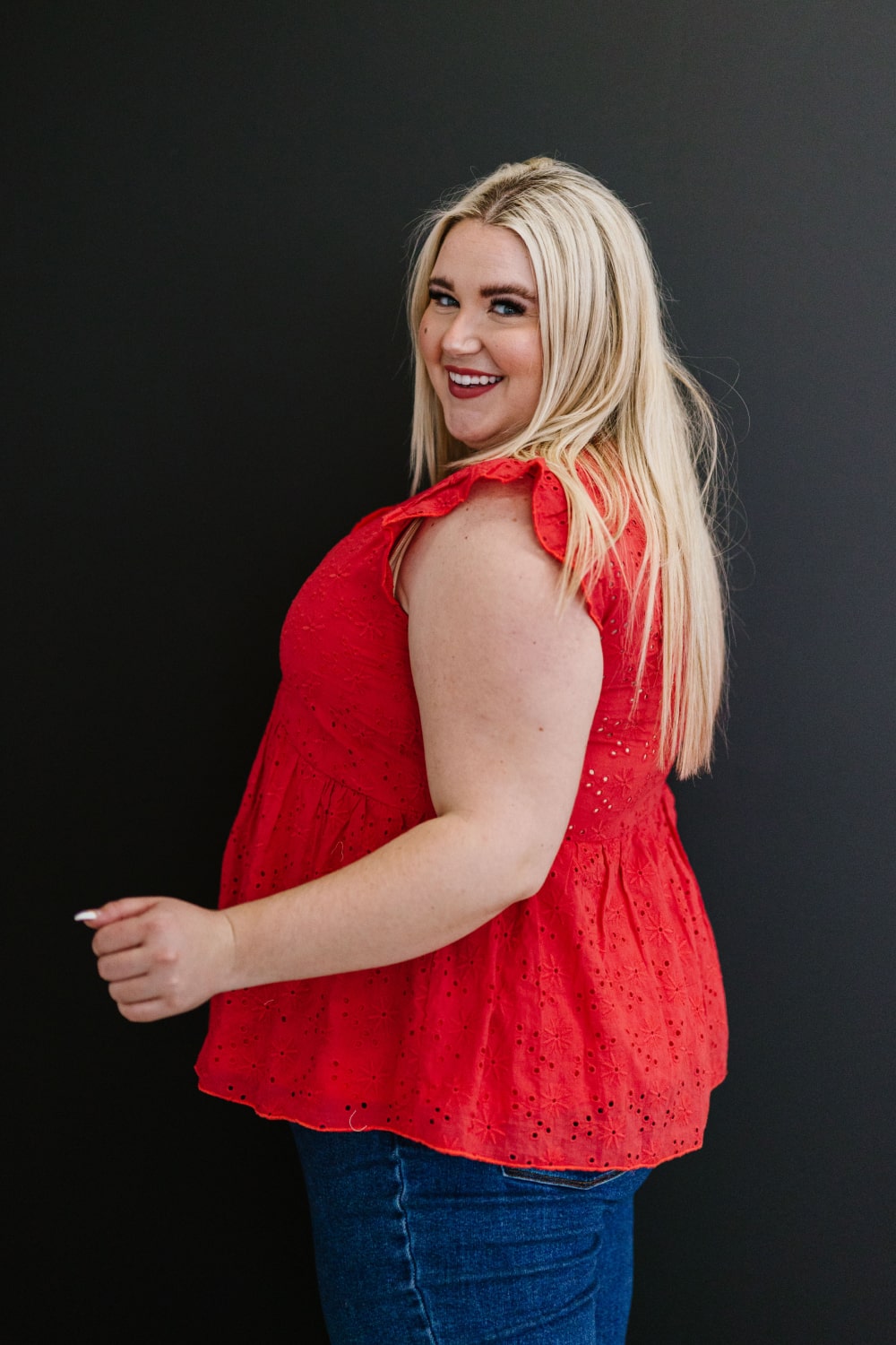 Andree by Unit Good Mood Full Size Run Eyelet Babydoll Blouse