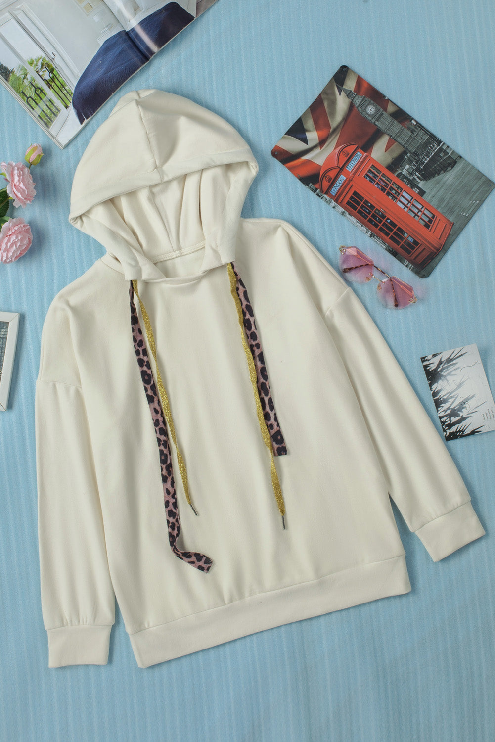 Leopard Print Drawstring Dropped Shoulder Hoodie