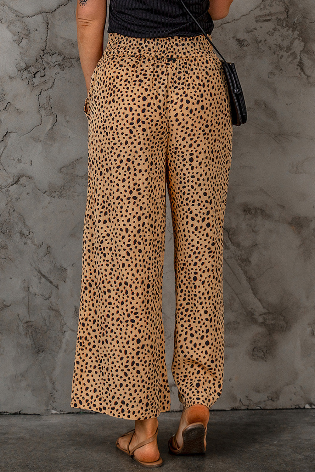 Leopard Print Wide Leg Pants with Pockets