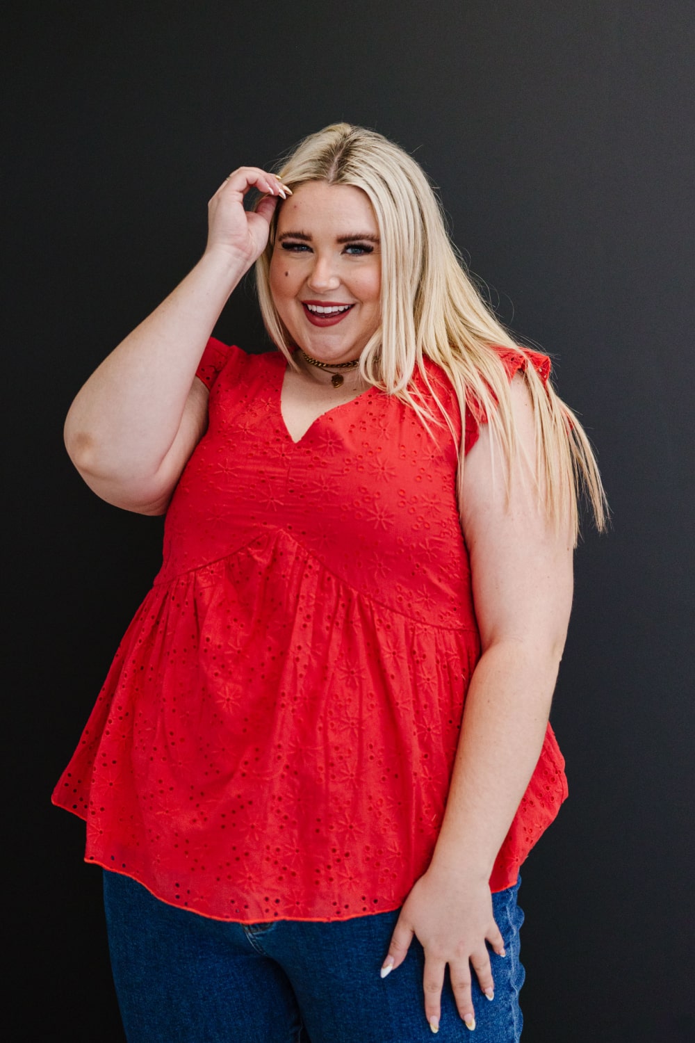 Andree by Unit Good Mood Full Size Run Eyelet Babydoll Blouse