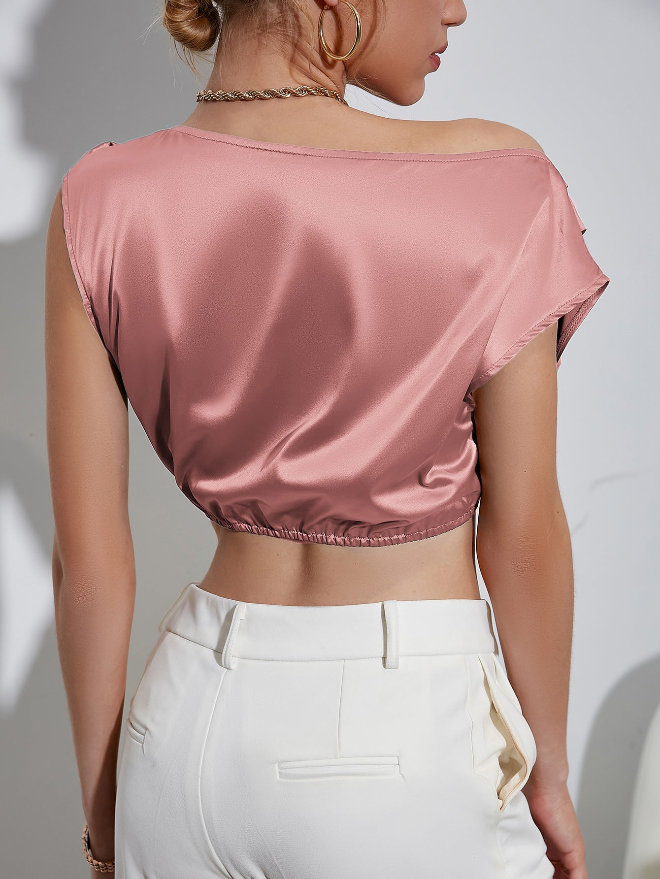 Satin Grommet Detail Cropped Top
