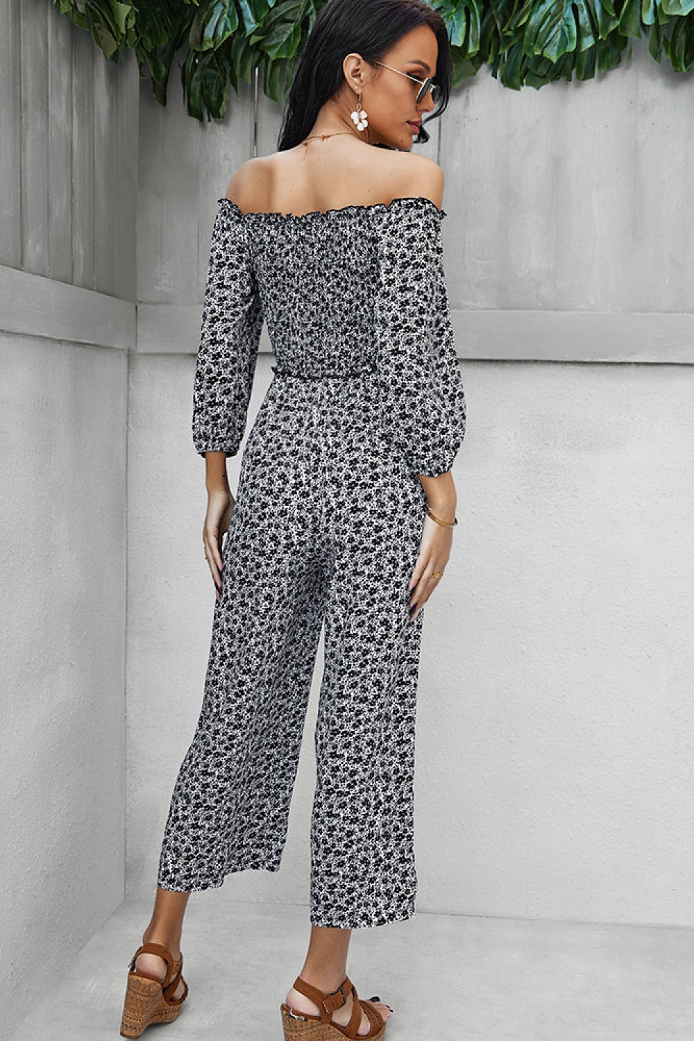 Ditsy Floral Off-Shoulder Wide Leg Jumpsuit