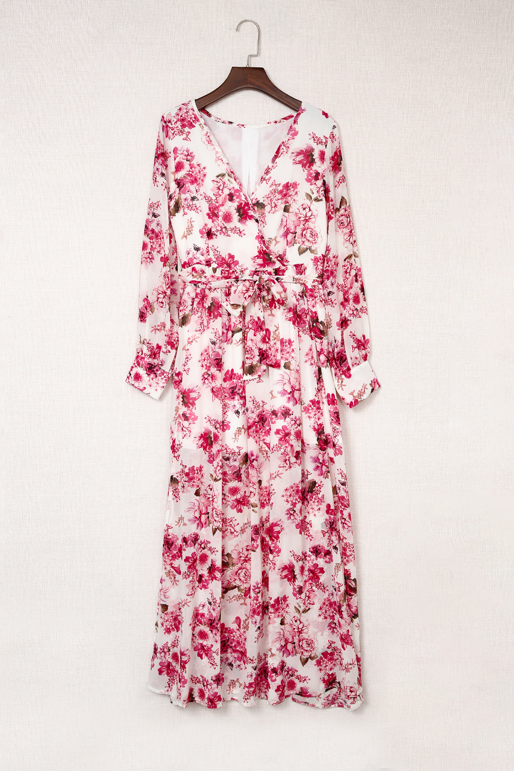 Floral Surplice Split Tie Waist Maxi Dress