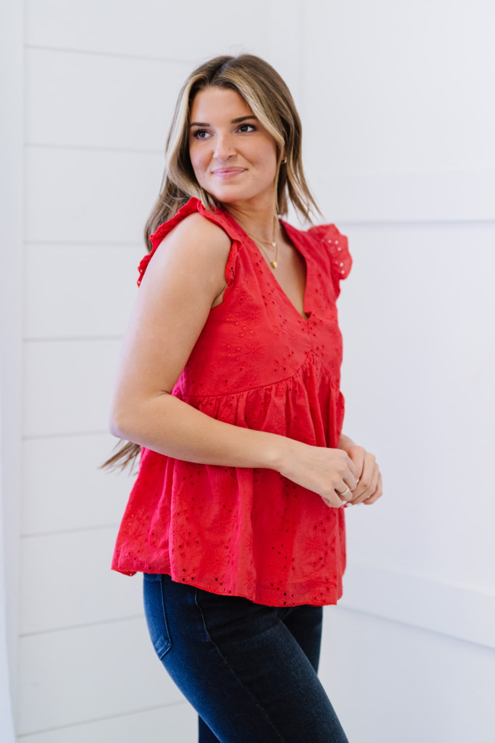 Andree by Unit Good Mood Full Size Run Eyelet Babydoll Blouse