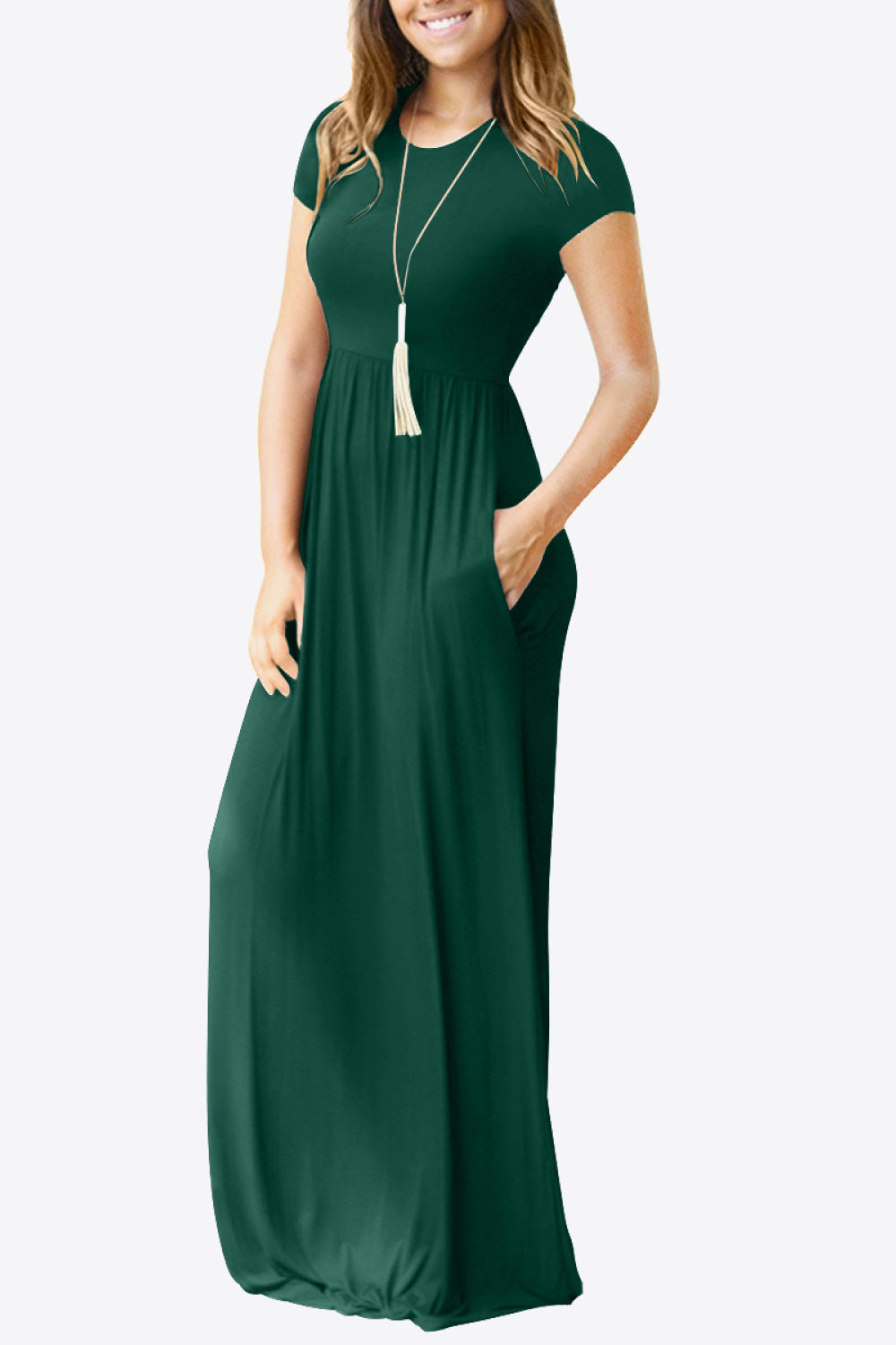 Full Size Short Sleeve Round Neck Dress with Pockets