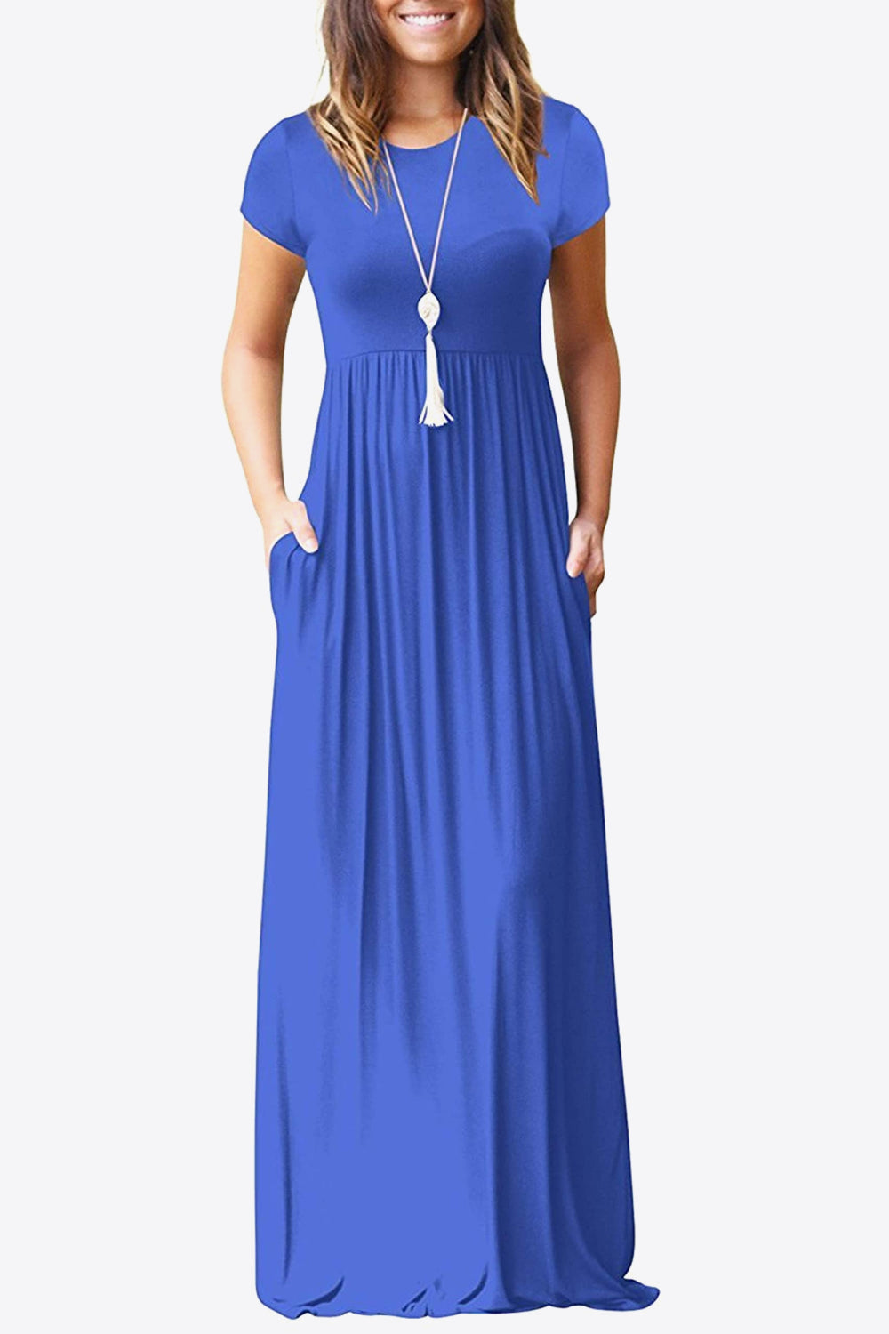 Full Size Short Sleeve Round Neck Dress with Pockets