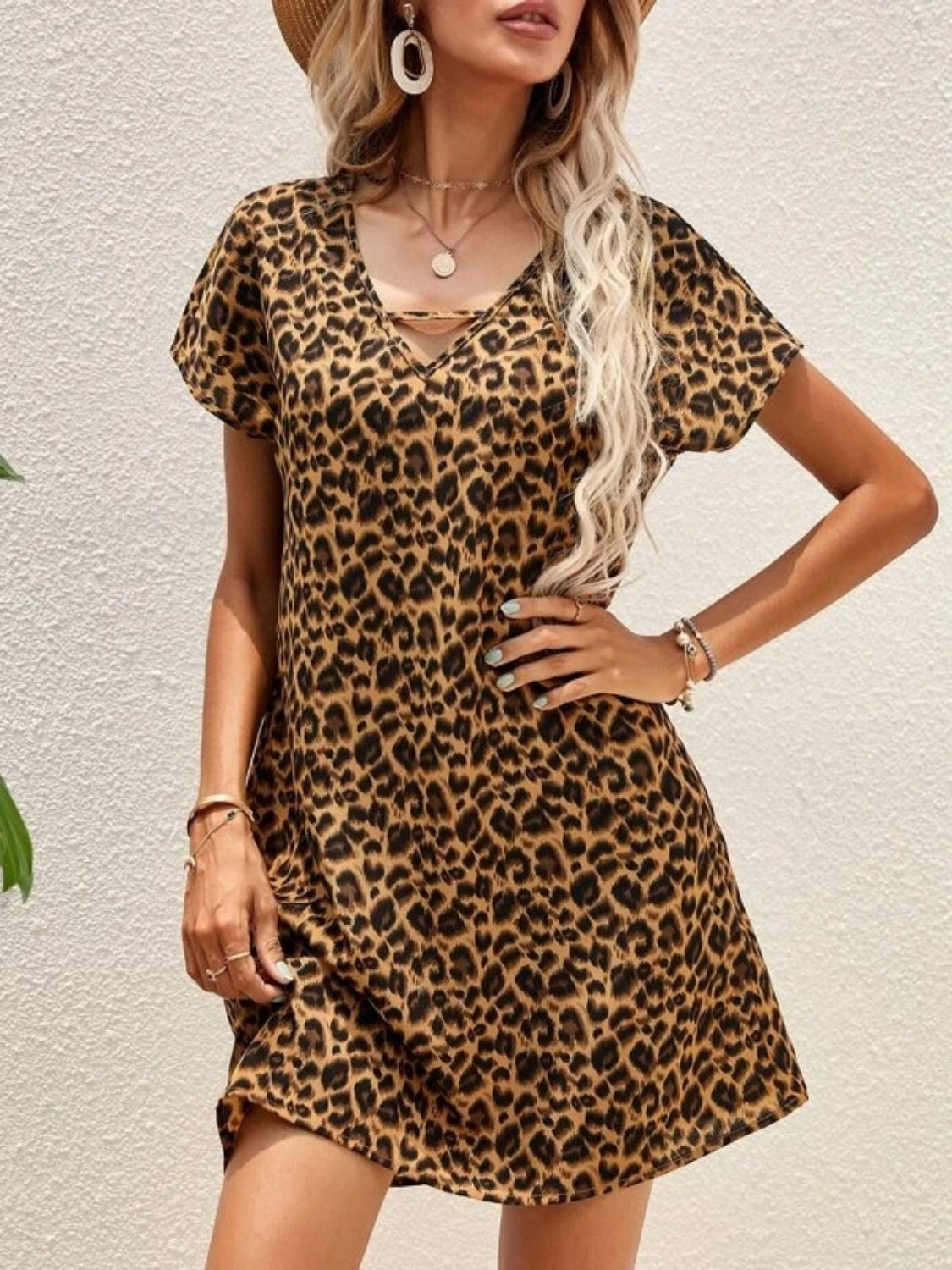 Leopard Short Sleeve Mini Dress