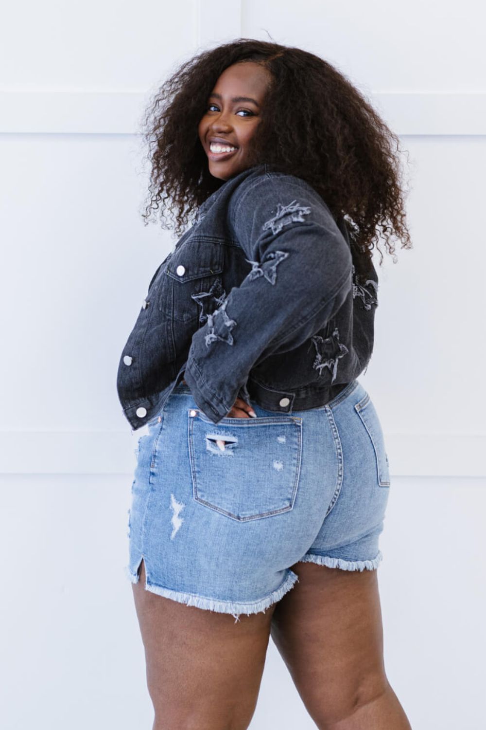Sweet Star-Crossed Full Size Run Cropped Denim Jacket - Anchor Blue Jeans
