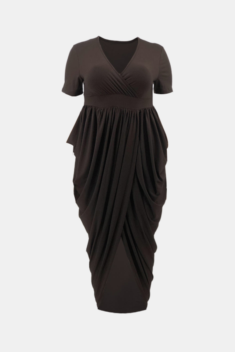 Plus Size Pleated Detail Surplice Midi Dress