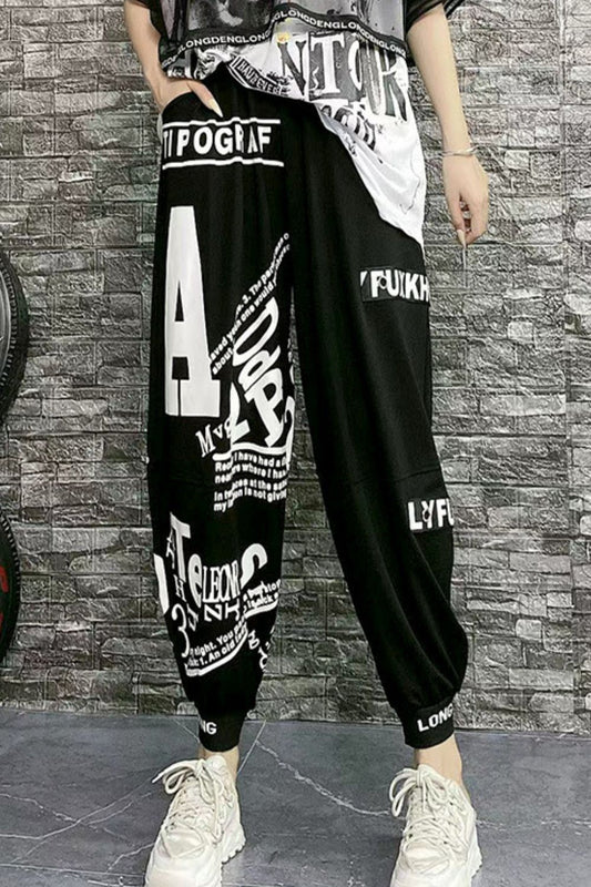 Printed Seam Detail Harem Pants with Pockets