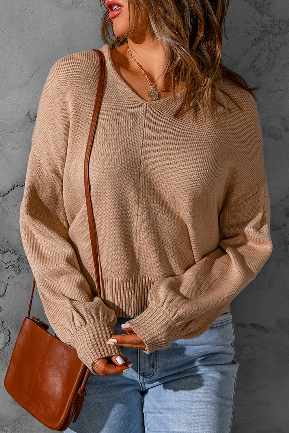 Dropped Shoulder Twisted Cutout Sweater