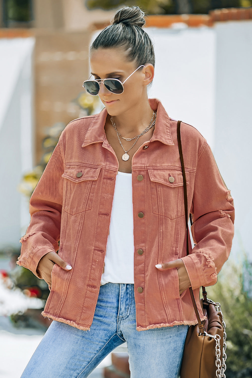 Teen Boys' New Fashionable Casual Light Pink Distressed Denim Jacket |  SHEIN USA