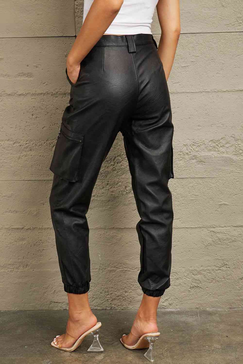 Kancan High Rise Faux Leather Joggers