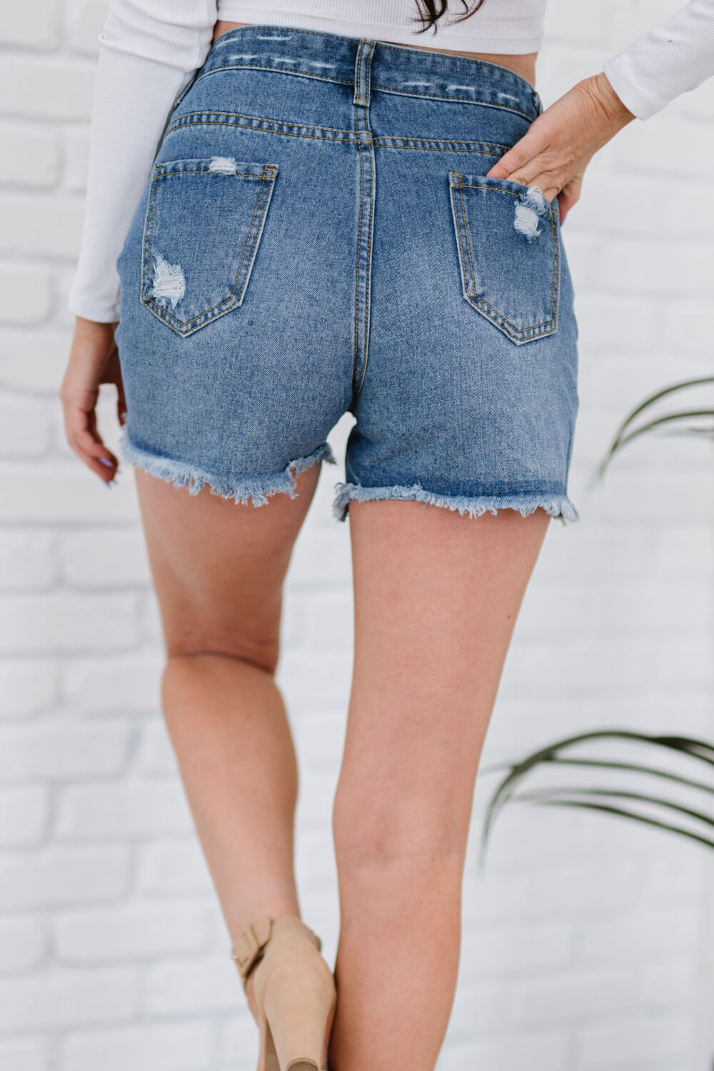 Homeward Bound Button Fly Distressed Denim Shorts