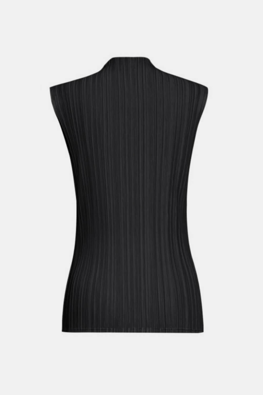 Accordion Pleated Mock Neck Sleeveless Top