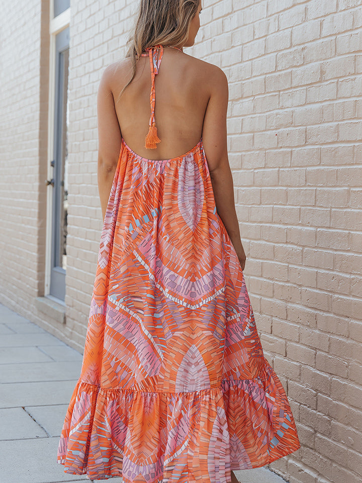 Printed Sleeveless Round Neck Maxi Dress