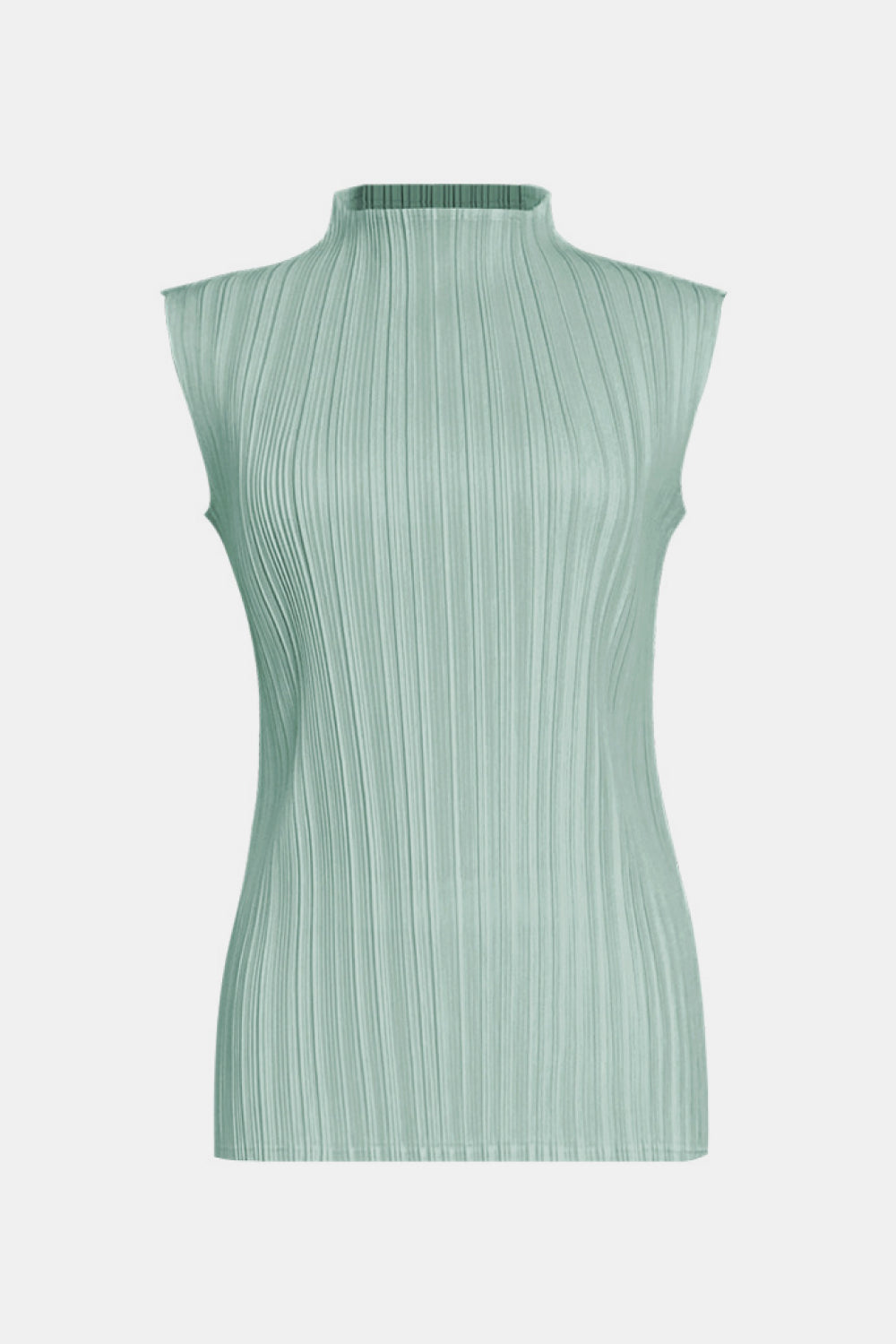 Accordion Pleated Mock Neck Sleeveless Top